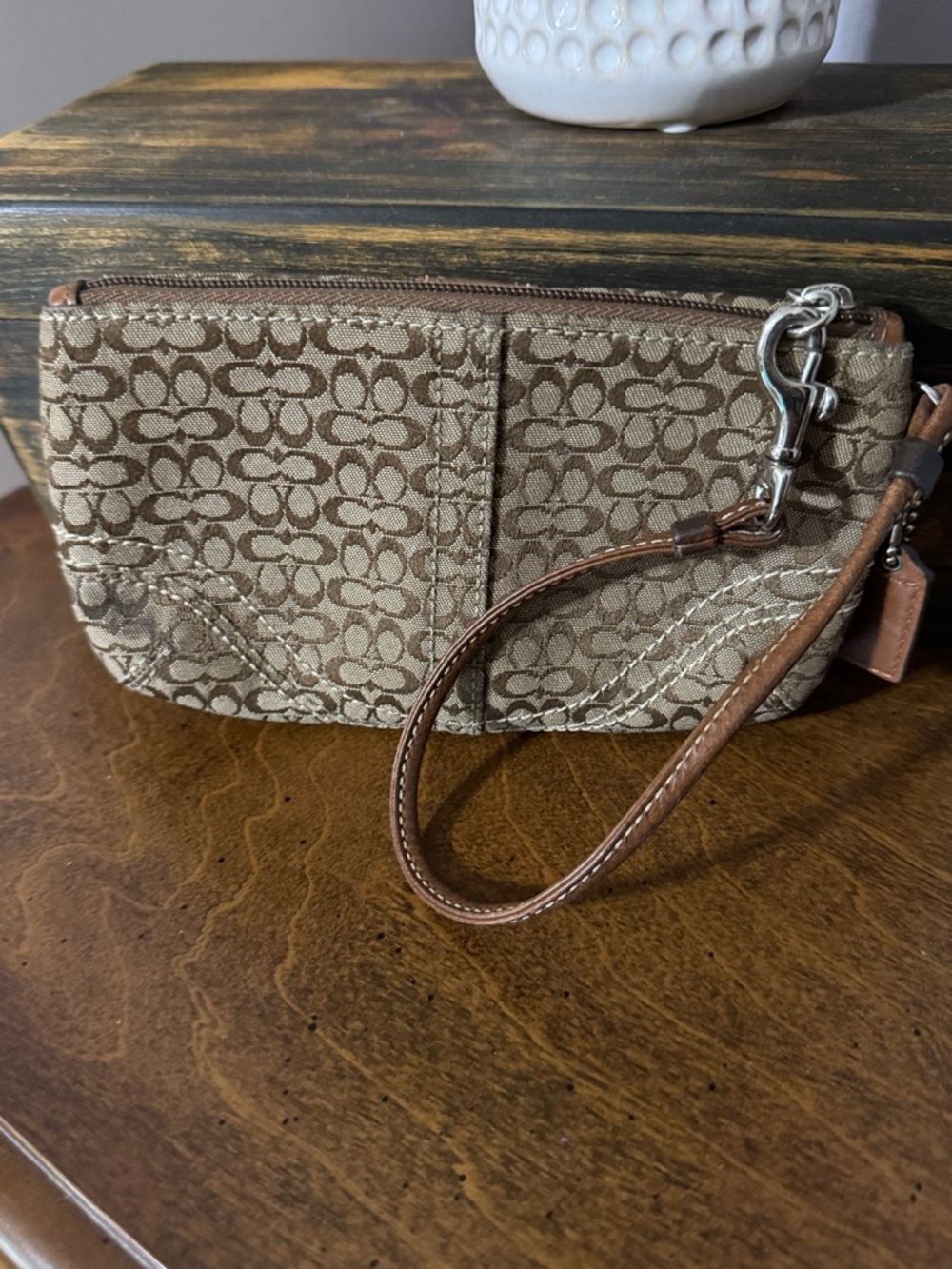 Coach Brown Signature Canvas and Leather Wristlet - Picture 10 of 16